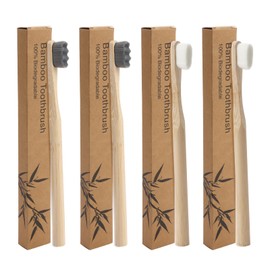 4pcs Nano Zahnbürste aus Bambus, Extra weiche Zahnbürste 20.000 Ultra-weiche Borsten,100% BPA-frei, Vegane&Umweltfreundliche Bambuszahnbürste mit Aktivkohle für Sensibles Zahnfleisch(schwarz und weiß)