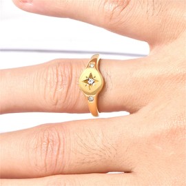 ALRNBY 18K Gold Plated Rings for Women 316L Stainless Stell Rings Jewelry (North Star Gold, US7)