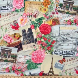 Elizabeth's Studio BTY By yard Spring in Paris Fabric 100% cotton Quilters Quality Effel Tower Rose