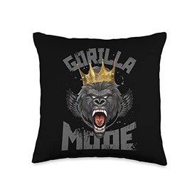Workout Power Shirts Gorilla Mode | Workout Crown Fitness Gym Motivation Beast Throw Pillow, 16x16, Multicolor