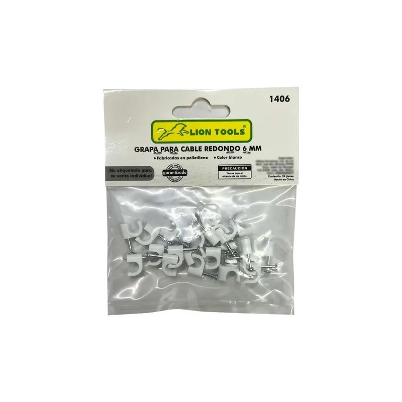 Grapa Para Cable Redondo 6mm Color Blanco 100 Pzs