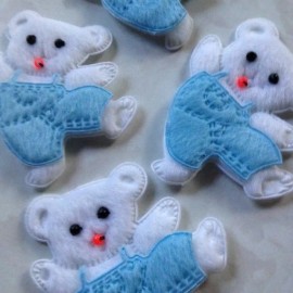 White Bear DIE CUTS - WHITE FUZZY BABY BOY BEAR - BLUE JEANS - 3D THICK PILLOW BEAR 4pcs