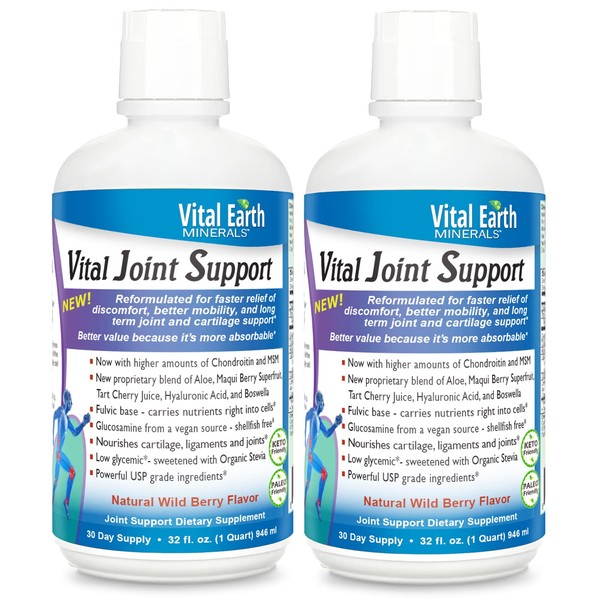 Vital Earth Joint Support Supplement with Fulvic Acid Trace Minerals - Liquid MSM/Liquid Glucosamine Chondroitin for Humans, Aloe Vera/Tart Cherry Juice/Hyaluronic Acid/Boswellia, 32 Fl Oz 