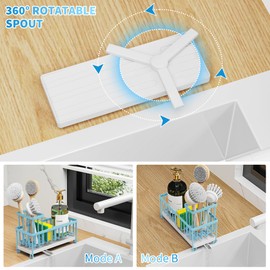 Cisily Sponge Holder for Kitchen Sink, Sink Caddy with High Brush Holder, Kitchen Sink Organizer Countertop Rustproof 304 Stainless Steel, Soap Dispenser Kitchen Organizers and Storage Essentials Blue