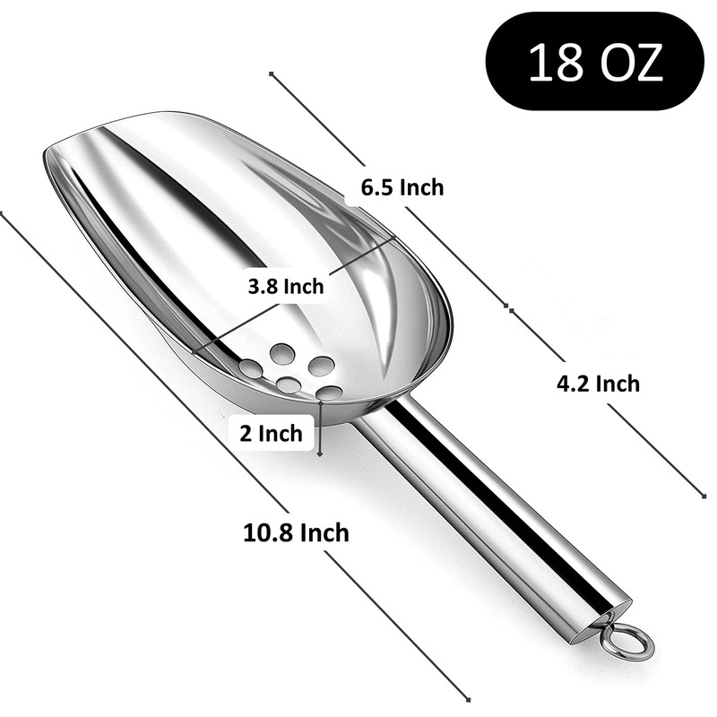 JBscoop Large Ice Scoop with Holes. Stainless Steel Ice Scoop
