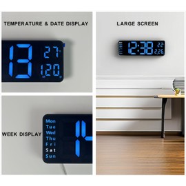 iTOMA Digital Clock, 13" Large Display LED Wall Clock for Living Room Decor, Alarm Clock, Timer, 12/24H, Automatic Brightness Dimmer Big Clock with Day/Date/Temperature