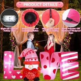 Valentine Inflatable Yard Decoration 6ft Love Gnome Romantic Outdoor Blow Up Décor with LED Lights for Indoor Outside Use Perfect for Valentine’s Day Wedding Holiday and Party