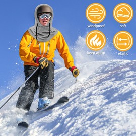 LINSOCLE Plush Balaclava Hat Winter Scarf Hat Balaclava for Men and Women, Thermal Ski Mask Fleece Balaclava Hood Scarf with Motorcycle Mask for Cycling Ski Windproof Neck Warmer, gray