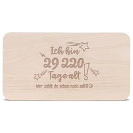 Breakfast Board with Engraving - Zum 80. Geburtstag - 29220 Tage alt - Wer zählt da schon noch mit? - Alter in Tagen - Bread Board Made of Beech Wood Funny Birthday Gift