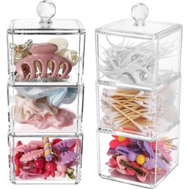 BLVRYVIO - Organizador de accesorios para el cabello, paquete de 2 unidades, plástico transparente, apilable, con 3 cajones, con 1 tapa