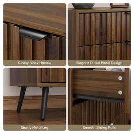 Smart FENDEE Fluted 6 Drawers Dresser, 47.24" W Modern Chest of Drawers,Wood Farmhouse Dresser Drawer Organizer for Bedroom, Living Room, Hallway, Entryway, Walnut