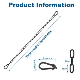 Pack of 3 Stainless Steel Chains with Carabiner, 0.5 m Stainless Steel Chain Link Chain 3 mm Steel Chain Links for Hanging Anchor Chain Hammock Load Garden Gates (Black)