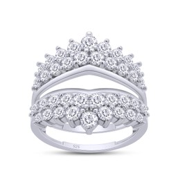 SAVEARTH DIAMONDS 1.90Ct Round Cut Lab Created Moissanite Diamond Double Row Solitaire Enhancer Guard Ring In 14K White Gold Over Sterling Silver (D Color, VVS1 Clarity 1.90 Cttw)-7.5