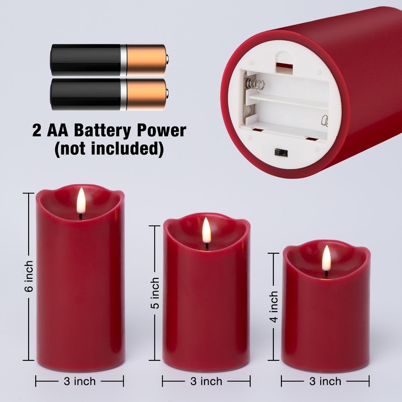 Eywamage - Juego de 3 velas LED sin llama rojas