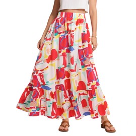 Urban CoCo Women's Summer Flowy Boho A-Line Pleated Maxi Skirt Elastic Waist Long Beach Skirts with Pockets（4，XL
