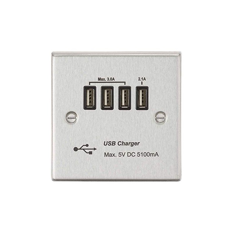 Knightsbridge CSQUADBC Quad USB Charger Outlet, Brushed Chrome with Black