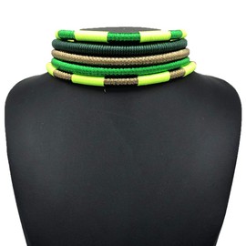 African Necklace - Ankara Jewelry - Sunkissed Marula Kente Choker & Bib African Necklace Jewelry Set (Multi E)