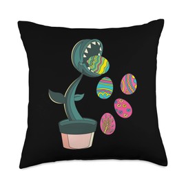 Venus Fly Trap Eating Egg Easter Day Funny Boys Girls Kids Throw Pillow