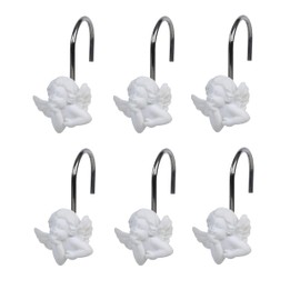 Twofish Home White Angel Shower Curtain Hooks White Angel Anti Rust Shower Curtain Hooks Decorative Resin White Angel Shower Curtain Rings Set of 12