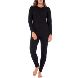 Fruit of the Loom Women's Micro Waffle Premium Thermal Union Suit, Black, Medium-Large