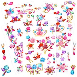 8 Sheets Colorful Gem Stickers Jewels for Crafts, Acrylic Glitter Self Adhesive Rhinestones Jewel Stickers, Butterfly Moon Heart Gems, for Scrapbooking, Face Eye Body Makeup, DIY Decoration