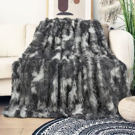Tuddrom Decorative Extra Soft Faux Fur Blanket Twin Size 70" x 78",Solid Reversible Fuzzy Fluffy Cozy Plush Fleece Comfy Microfiber Blanket for Couch Sofa Bed,Tie Dye Grey
