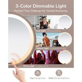 ULG Lighted Makeup Mirror with 2AC + 3USB Charging Station and 10X Magnification 3 Light Colors Smooth Dimming 1500lux Bright Soft Light Automatic ON/Off Sensor Adjustable Height and Angle, Rose Gold