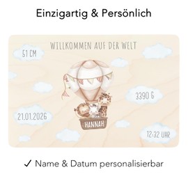 Erinnerungsbox Baby Heißluftballon personalisierte Erinnerungskiste Erinnerungsbox Geschenk zur Geburt Geburtsgeschenk Holzkiste 30x20x13 cm