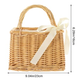 DEARMAMY Woven Flower Basket Woven Tote Small Hobo Purses for Women Wooden Crochet Hooks Tote Storage Basket Willow Hand Woven Basket Rattan Vintage Purse Fruit Storage Basket Woven Bag Toy