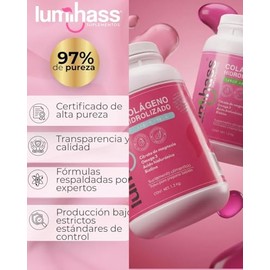 Lumihass Colágeno Hidrolizado Sabor Arándano | Endulzado con Stevia | Con Biotina, Omega 3, Ácido Hialurónico y Magnesio | Frasco 1.2 kg + Cuchara Dosificadora.