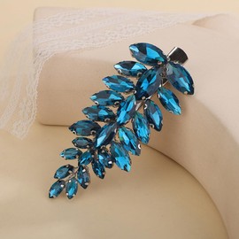 Teyglen Blue Rhinestone Hair Clips Bridal Crystal Hair Barrette for Women Wedding Crystal Hair Clips Hair Piece Hair Accessories for Women Party Prom (Peacock blue)