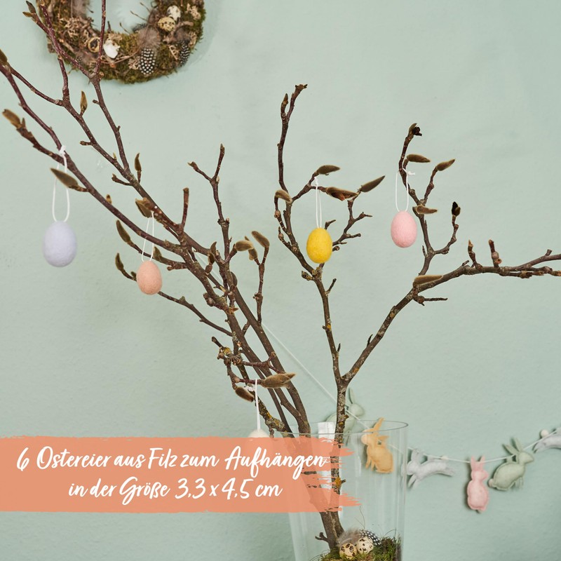 Papierdrachen 6 Felt Eggs Pastel Colours - Easter Decoration for