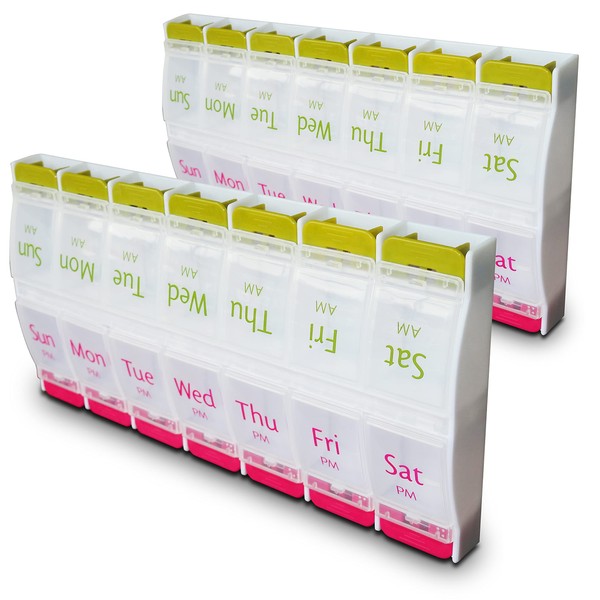 RE-GEN AM-PM 7 Day Storage Box with Simple Push Button - Ideal for One Hand Operation, Pack of 2