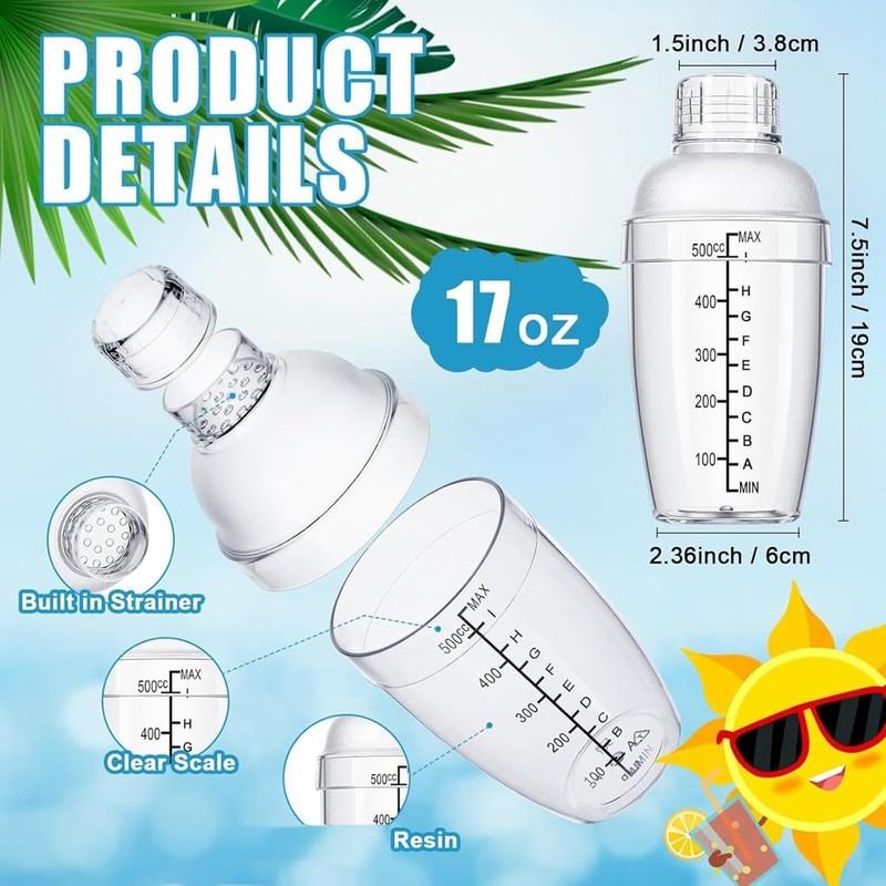 Geroosaty 4 Pcs Plastic Cocktail Shaker Hand Drink Mixer Shaker
