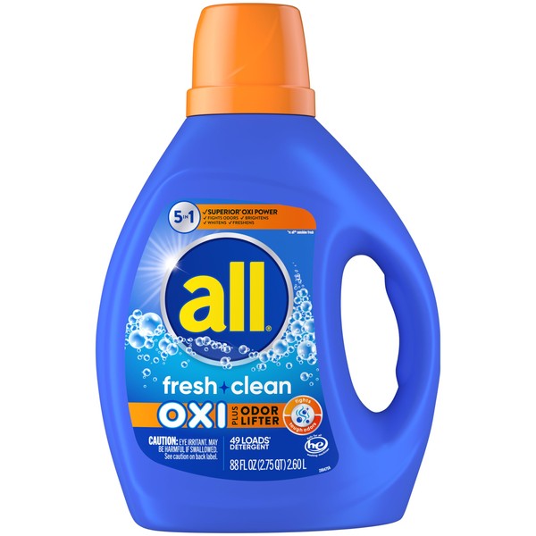all Liquid Laundry Detergent, Fresh Clean Oxi plus Odor Lifter, 88 fl oz, 49 Loads (Packaging May Vary)