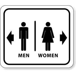 BATHROOM RESTROOM WOMEN RIGHT ARROW MEN LEFT ARROW WHITE Aluminum Composite Outdoor Sign 8.5" x10"