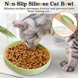 BNOSDM Silicone Cat Bowl 2 Pcs Non-Slip Cat Dish for Dry Food and Wet Food Shallow Relief Whisker Fatigue Pet Bowls Plates Set for Cats Dogs, Green