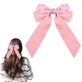 Heart Print Hair Bow Clips with Long Tail Pink Bow Hair Clip for Women Girls Cute Birthday Party Hair Accessories for Women Girls Double Layered Bowknot Hair Clips with Ribbon Barrette for Women