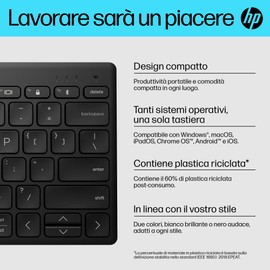 HP 350 kabellose und Bluetooth-Tastatur, Anschluss mehrerer Geräte, QWERTY, italienisches Layout, Emoji, kompatibel mit Windows, Android, Chrome OS, MacOS, iPadOS, Schwarz