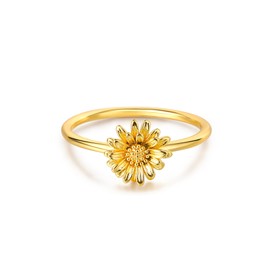 GNIRTSI Gold Birth Flower Ring for Women Daisy Bloom Month April 14K Gold Plated Minimalist Stack Thin Band Finger Floral Jewelry Size 7