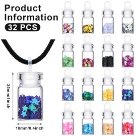 Pixie Necklaces Confetti Dust Bottles Mini Glass Bottle Necklace Wish Glass Jar with Glitter for Fairy Birthday Festive Party Daily Supplies (Star, 16 Pieces)