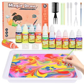 12-Colour Water Marbling Paint Kit for Kids – Arts and Crafts for Kids with Tray & Tools – Gifts for for Girls & Boys Ages 6-12