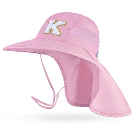 Kids Sun Hat for Girls UV Protection Toddler Beach Bucket Hats Adjustable Summer Travel Fishing Hats with Neck Flap for Kids, Pink K