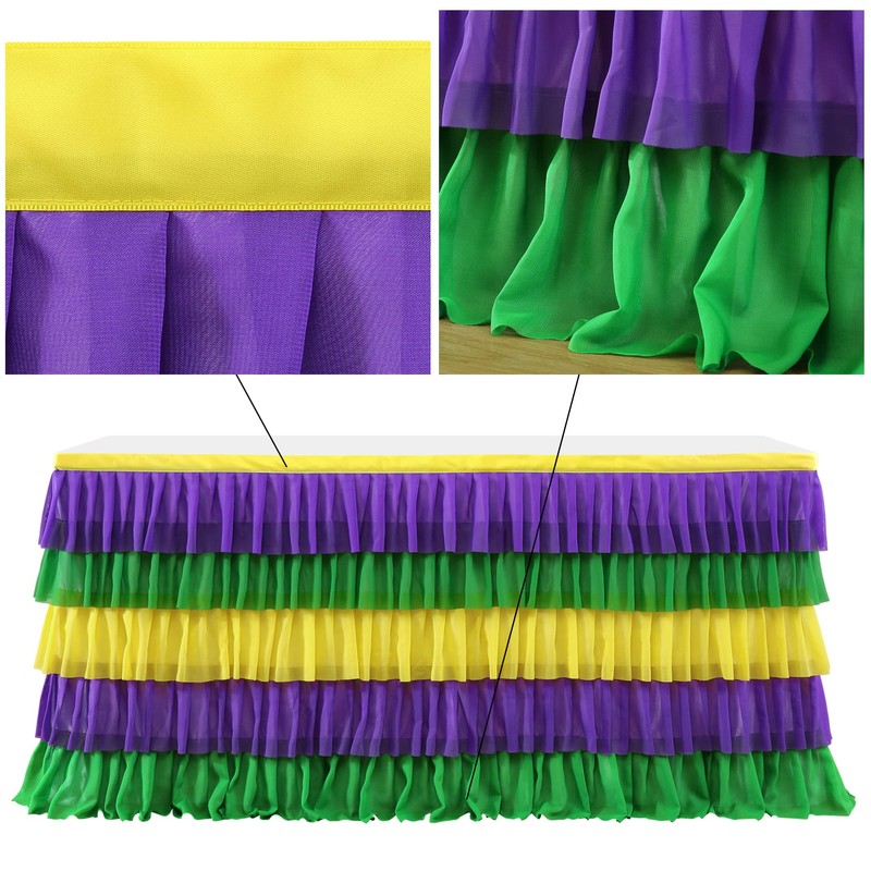 Mardi Gras Party Table Skirt Yellow Green Purple Table Skirts