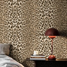 Non-Pasted Wallpaper Leopard Wallpaper Textured 17.3'' x 19.7ft Animal Print Glitter Wallpaper Jungle Animal Wallpaper Non-Woven 3D Embossed Wallpaper - Size: 472" x 17.3"