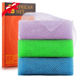 3 Pieces African exfoliating net African Net Long Net Bath Sponge Exfoliating Shower Body Scrubber Back Scrubber Skin Smoother,Great for Daily Use (Purple, Blue, Green)