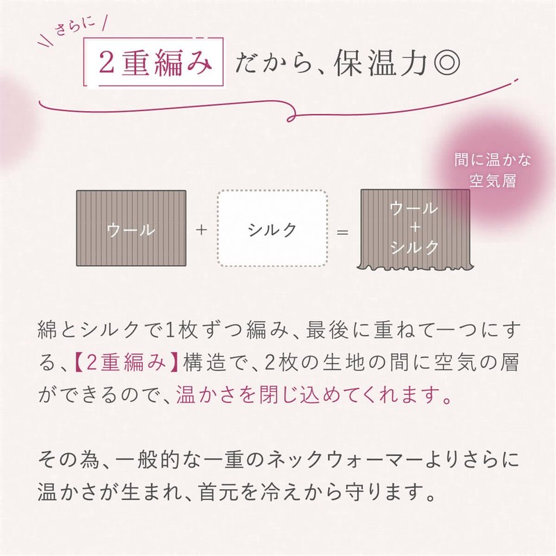 [Kinuya] Inner silk silk outer wool double knit neck warmer,