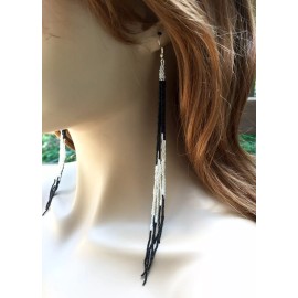 BeadsCorner NATIVE STYLE HANDCRAFTED BLACK SILVER LONG STATEMENT HOOK EARRINGS 8 INCH 53/31