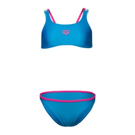 ARENA Feel Girls' Solid Two Piece Tweens Athletic Casual Bikini Cute Pool or Beach Bathing Suit Swimwear, Blue China/Freak Rose/Water, Size 30