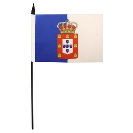AZ FLAG KINGDOM OF PORTUGAL 1139-1910 TABLE FLAG 5'' x 8'' - ROYALE PORTUGUESE DESK FLAG 21 x 14 cm - Black plastic stick and base